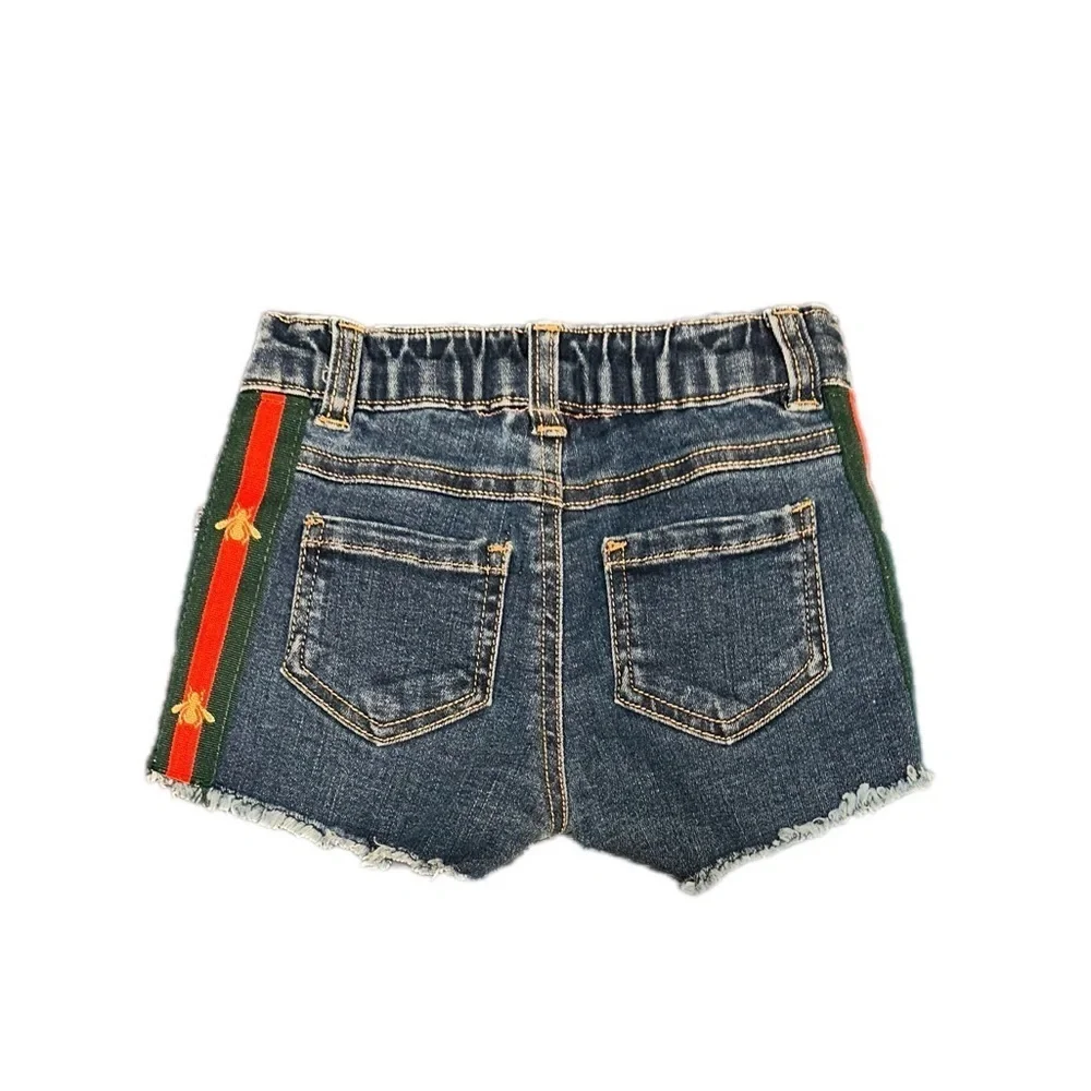 Toddler Denim Shorts W/ Green/Red Bee Side Ribbon - Picture 9 of 12
